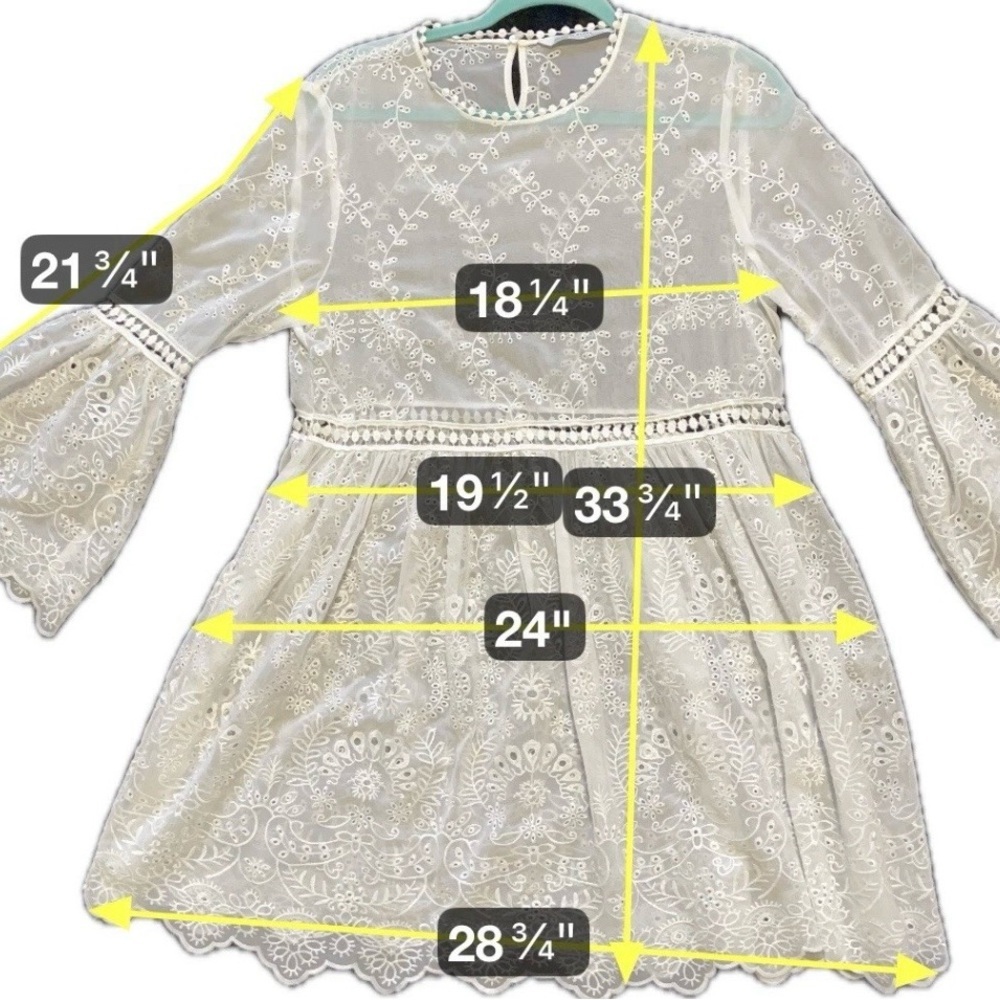 Zara Sheer White Eyelet Cutwork Babydoll Dress Bridal Cottagecore Boho Large - Picture 4 of 8